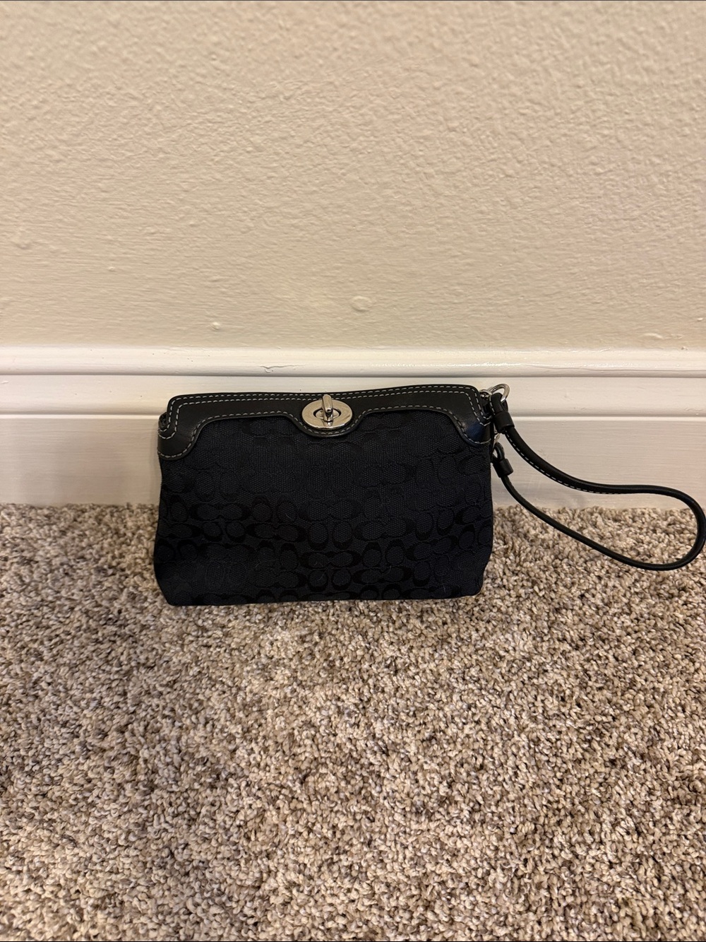 Coach Black Signature Turnlock Wristlet